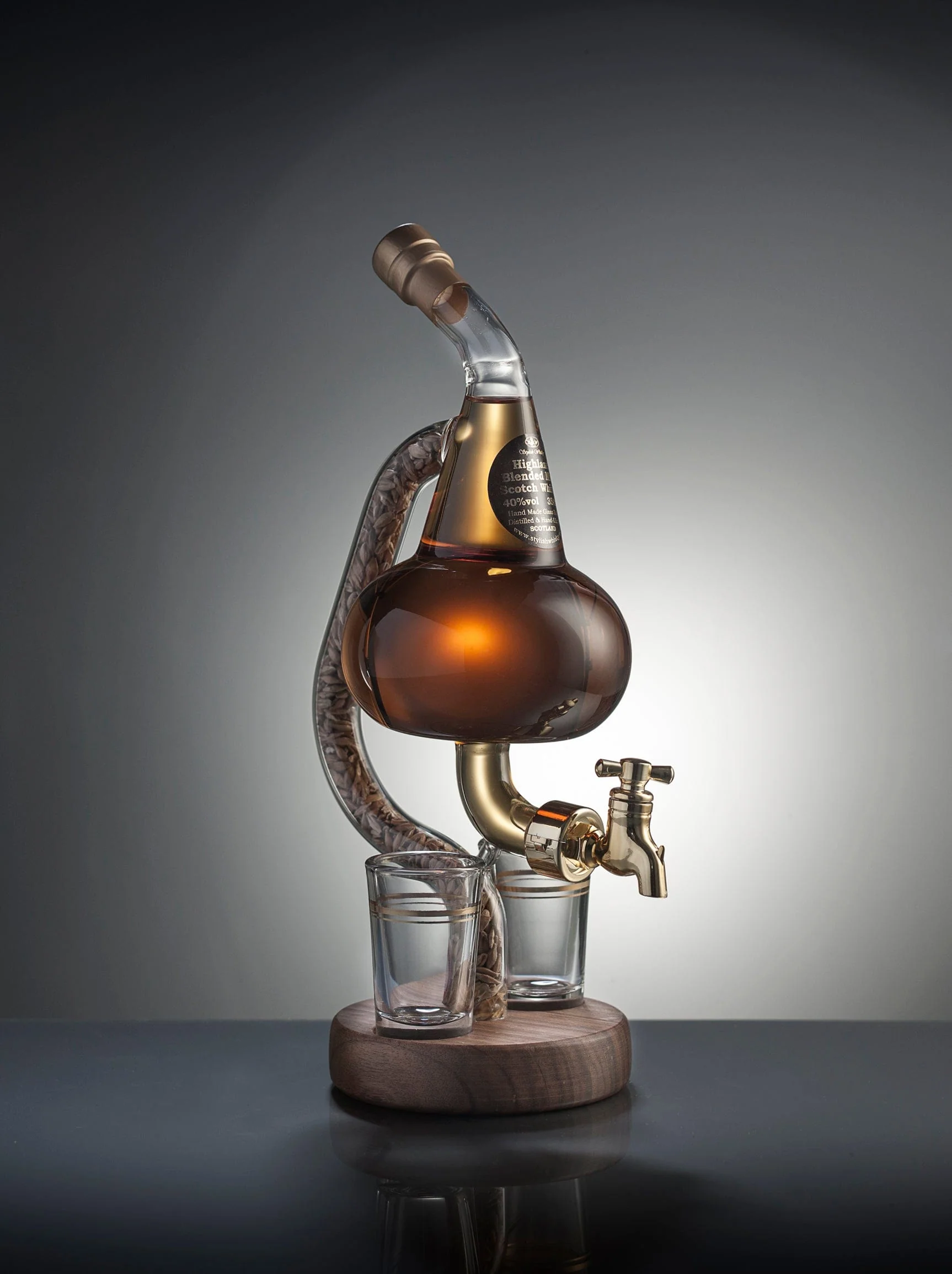 Pot Still Refillable Brandy Decanter With Tap & 2 Glasses 35cl